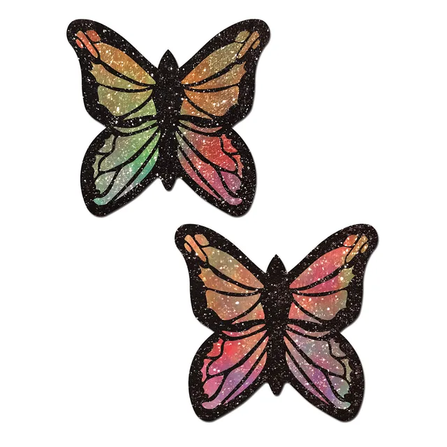 pastel rainbow butterfly-shaped Pastease pasties with black outlines and glitter