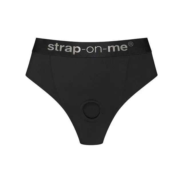 Black Strap-On-Me Lingerie Idole high-cut brief harness in size XL