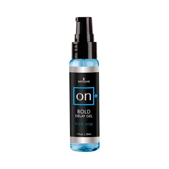 Sensuva ON Bold 1 oz Gel clear bottle with black pump and turquoise label