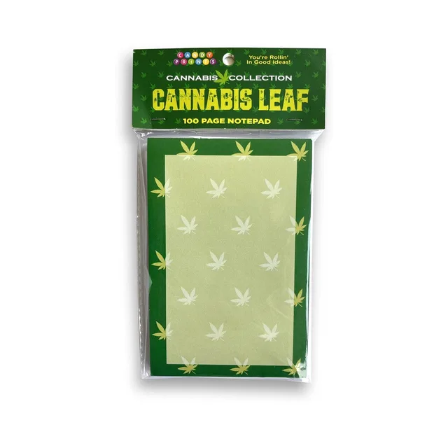 Green Cannabis Leaf 100-page notepad in retail package