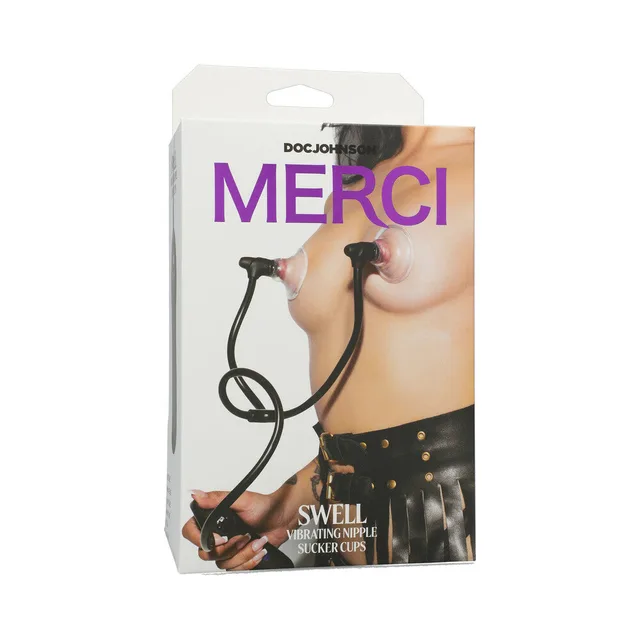 Merci Swell clear nipple cups with black tubing pictured on white retail box