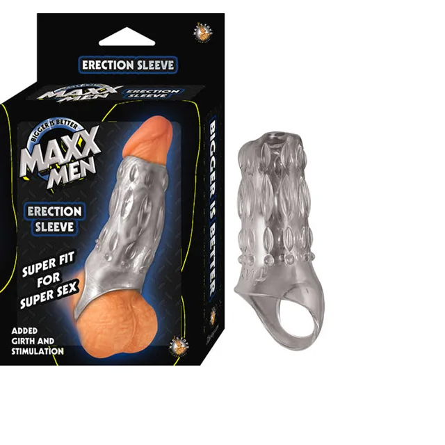 Nasstoys Maxx Men Clear Sleeve clear textured sleeve beside black retail box