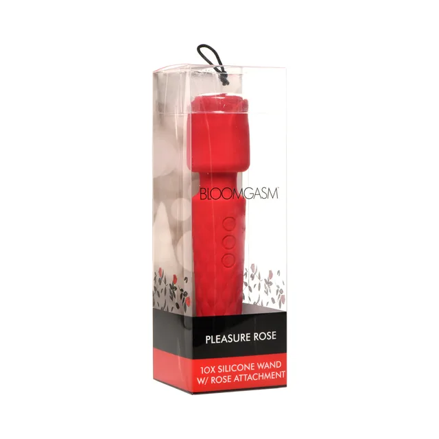 red Bloomgasm Pleasure Rose wand with long handle in clear floral box