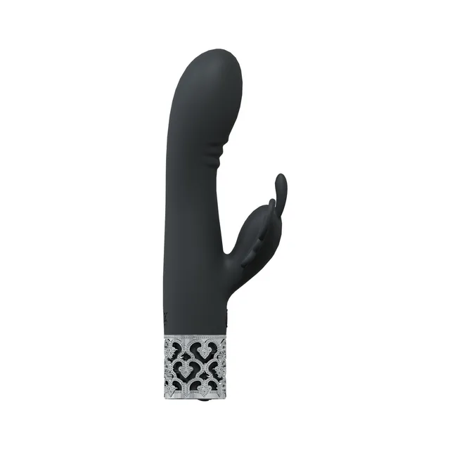black Royal Gems Monarch vibrator with curved side arm and silver patterned base