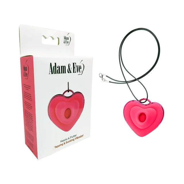 pink Hearts-A-Flutter pendant vibrator beside white retail box and cord