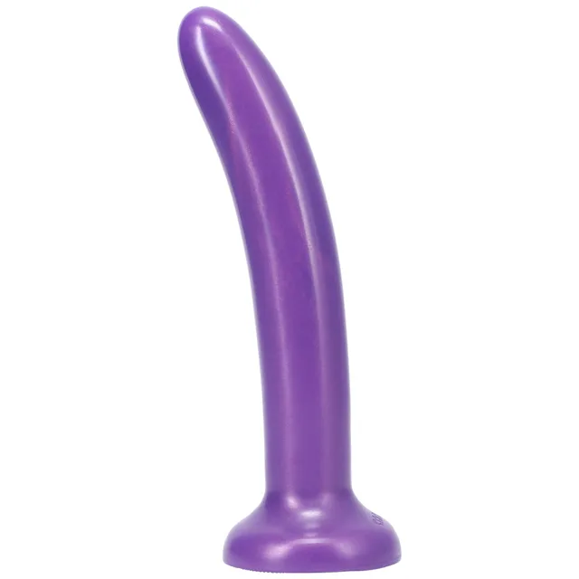 Left angle of purple Tantus Leisure with long smooth curved shaft