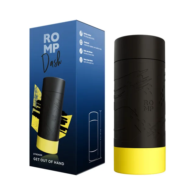 ROMP Dash black stroker beside blue retail box