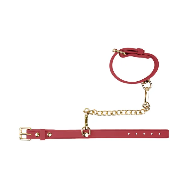 Temptasia Ardor red wrist and ankle restraints single cuff connected to an open strap