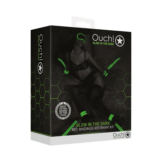Ouch neon-green bed bindings restraint kit retail box