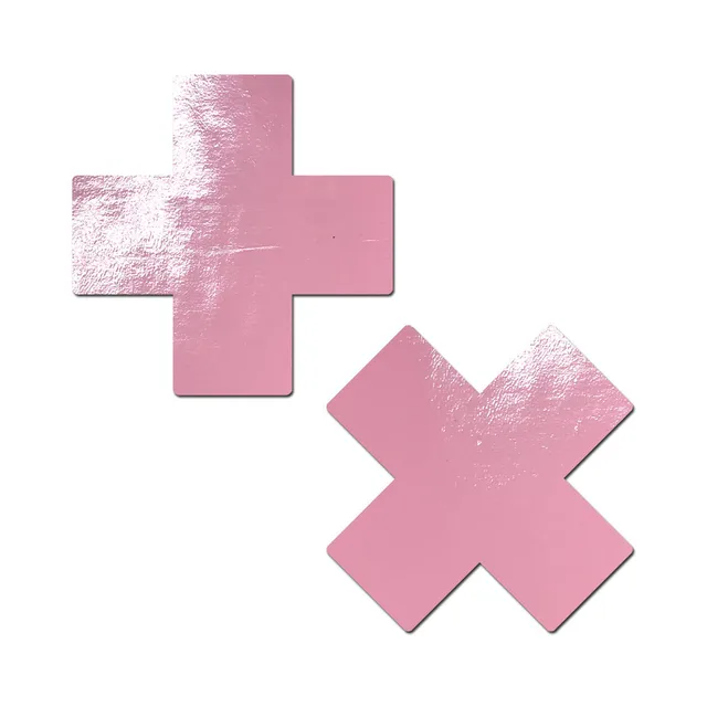 Pastease baby-pink pleather-look vinyl pasties in plus and X shapes
