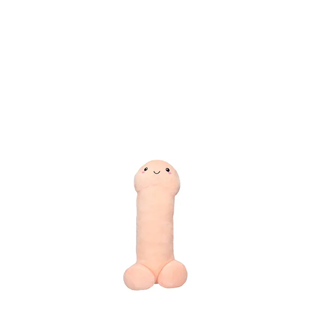 Small beige penis-shaped stuffy with stitched smiling face