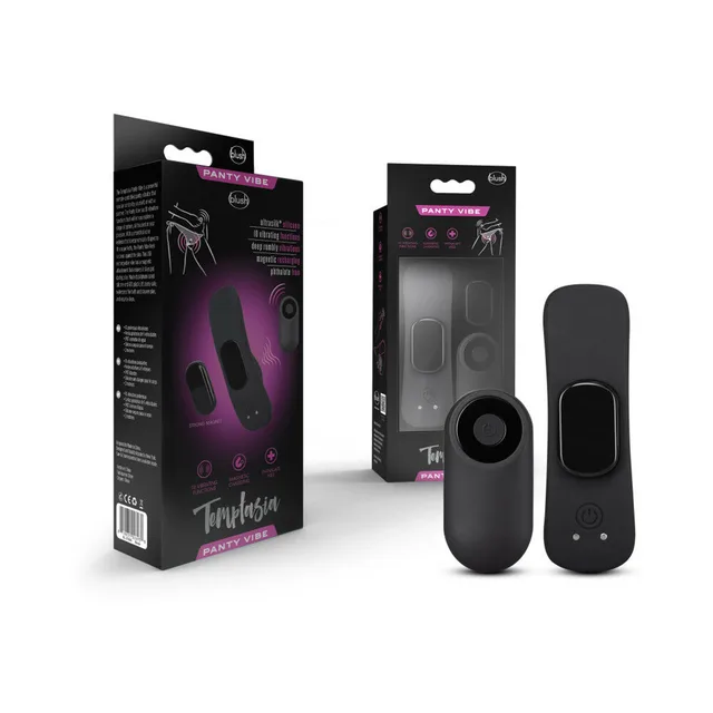 Black Temptasia wearable vibrator and remote beside retail boxes
