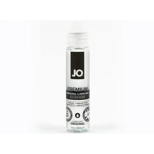 Front view of 1 oz JO Premium Original bottle with silver cap and black label