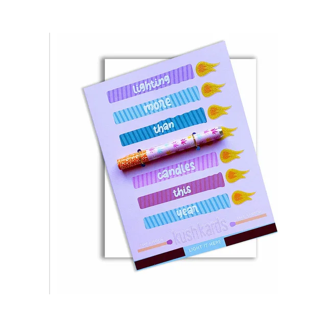 multicolor Lighting More Than Candles birthday KushKard with one-hitter