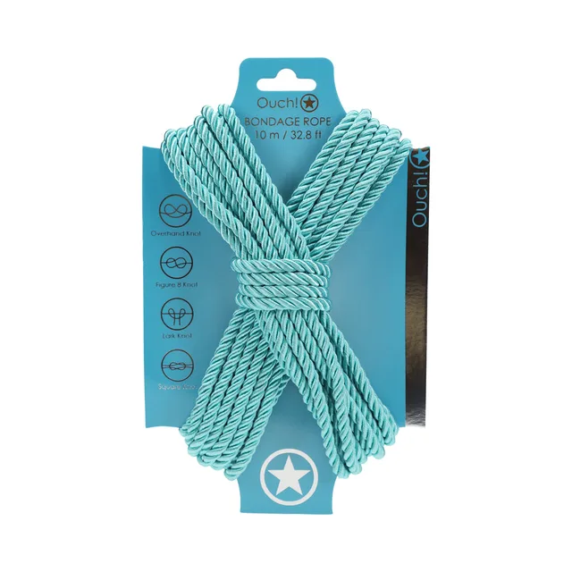 Shots Ouch aqua 10 m twisted nylon bondage rope on card