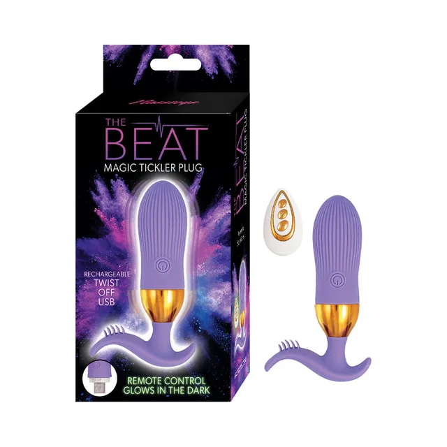 purple Beat Magic Tickler Plug with ribbed shaft, split wing base and white remote