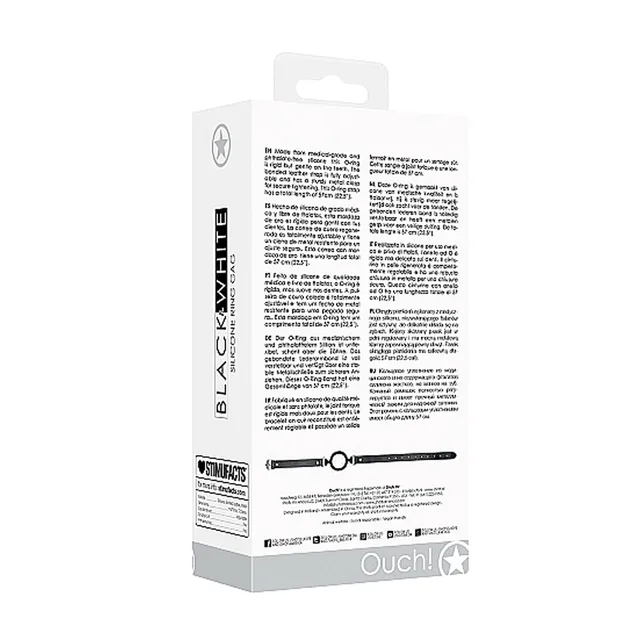 Back of Ouch ring gag package with product details
