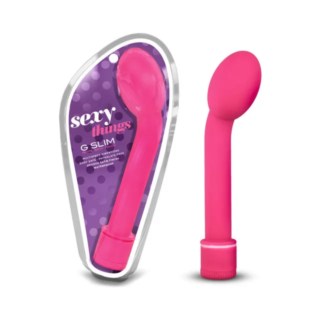 Sexy Things G Slim Petite pink vibrator beside purple retail package