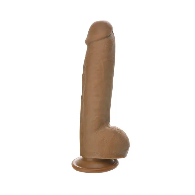 Adam & Eve Colossal 12-inch brown dildo full upright view with suction base
