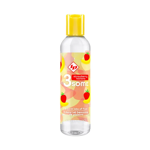 ID 3some Strawberry Banana lube bottle with yellow cap