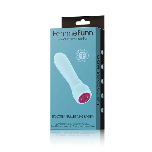 FemmeFunn Booster light blue bullet vibrator inside aqua retail box