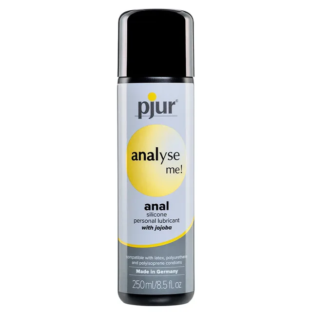 Pjur Analyse Me Silicone Lubricant 250 ml tall white bottle with black cap and yellow black label