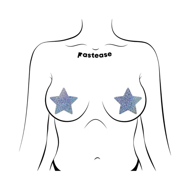 Pastease Everyday glittering silver star nipple covers placement illustration on torso outline