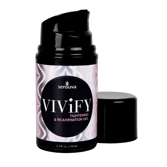 Sensuva Vivify 1.7 oz Gel black airless pump bottle with cap removed