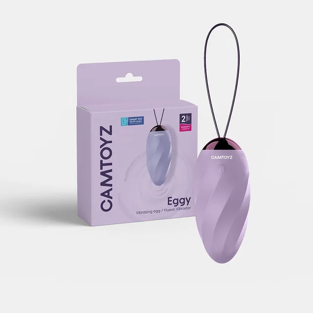 Camtoyz Eggy light-purple vibrating egg with pull loop beside retail box