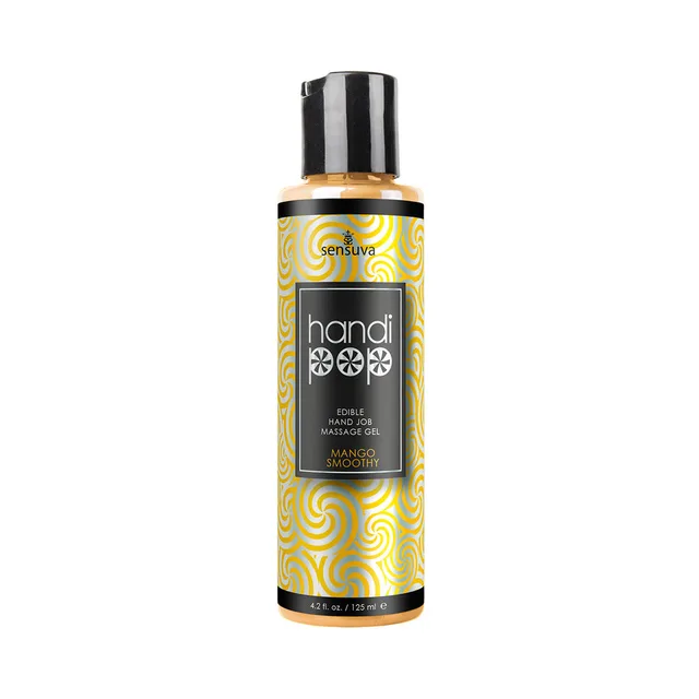 Sensuva HandiPop Mango Smoothy Gel 4.2 oz tall clear bottle with black cap and yellow swirl label