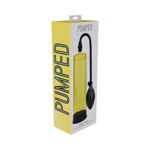 Yellow Shots Pumped Basic Pump 1 with black squeeze bulb in retail packaging