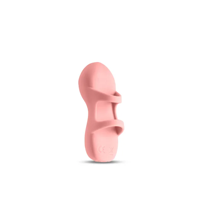 NS Novelties Desire Fingerella peach silicone finger massager upright side view