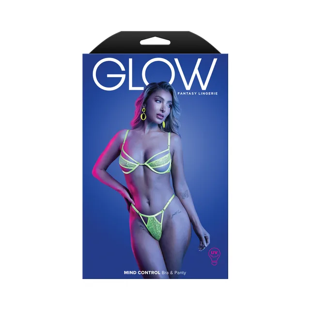 Fantasy Lingerie Glow Mind Control green bra and panty retail box M L