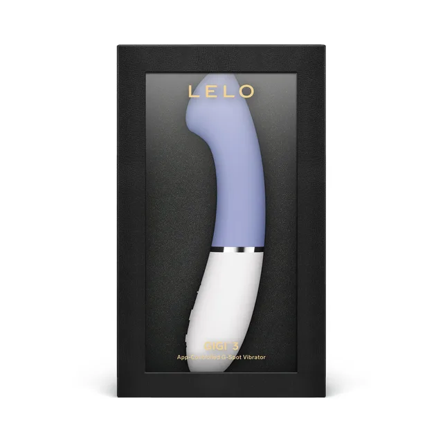 Powder-blue LELO GIGI 3 displayed upright in black window box