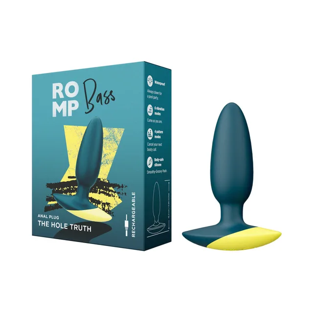 ROMP Bass dark-green plug and teal retail box