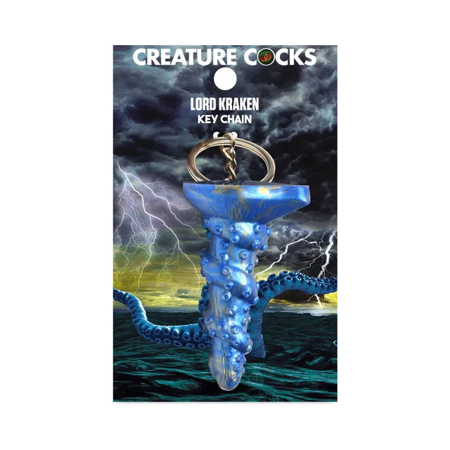 blue Lord Kraken tentacle keychain with raised textures and metal ring