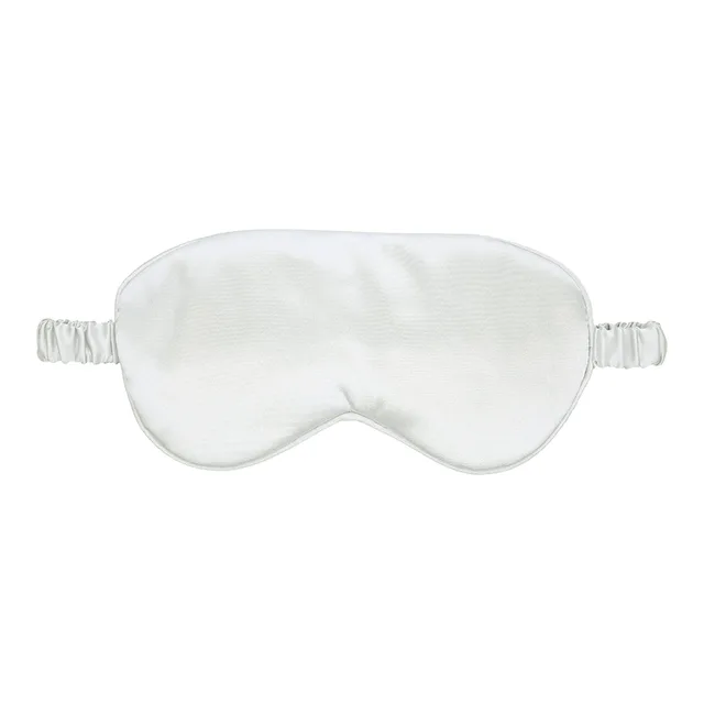 Front view of pearl-silver Ouch satin blindfold with gathered strap