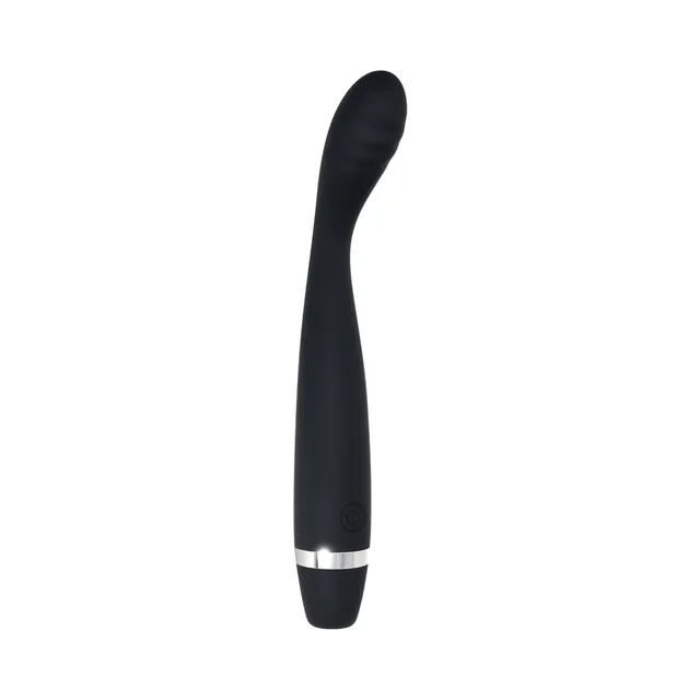 Angled black Skinny G vibrator with curved ribbed tip