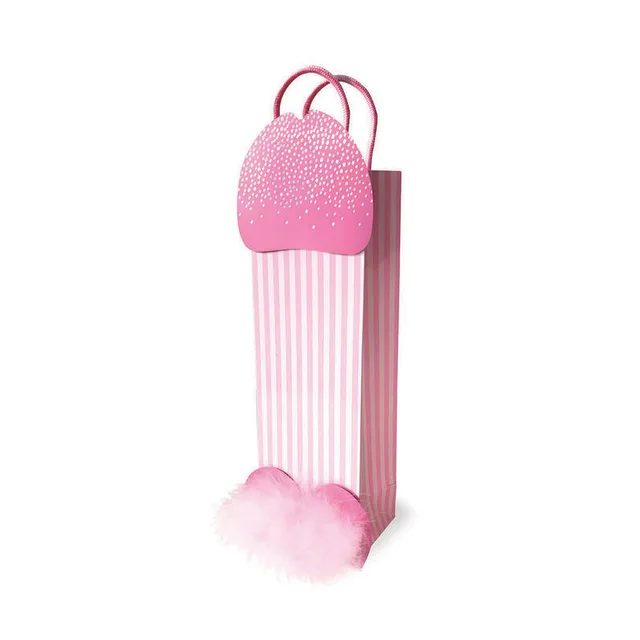 Pink striped Little Genie penis gift bag with glitter top and fluffy base
