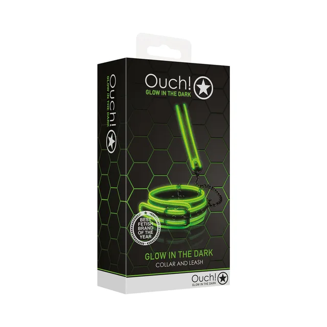 Ouch neon-green collar and leash set retail box