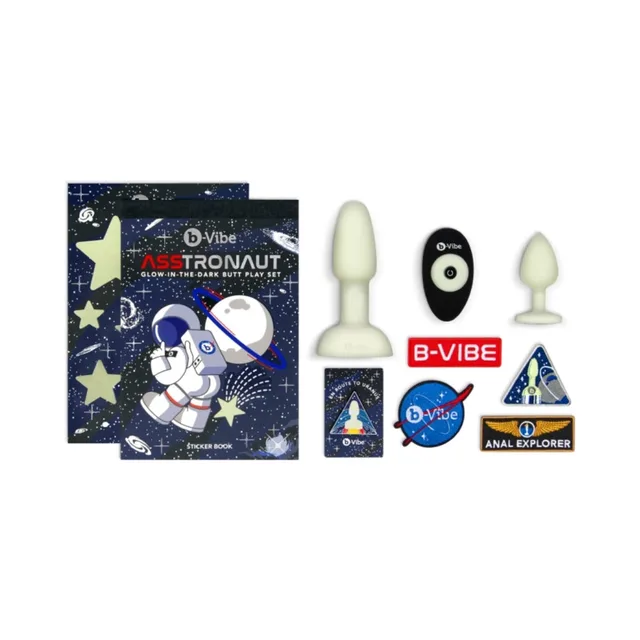 b-Vibe Asstronaut glow set items with space-themed cards
