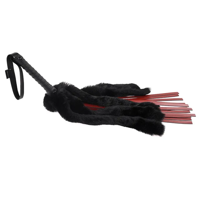 Side view of Saffron faux-fur flogger and wrist loop