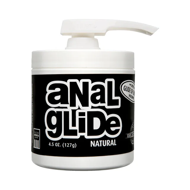 Doc Johnson Anal Glide Natural white pump jar with black label