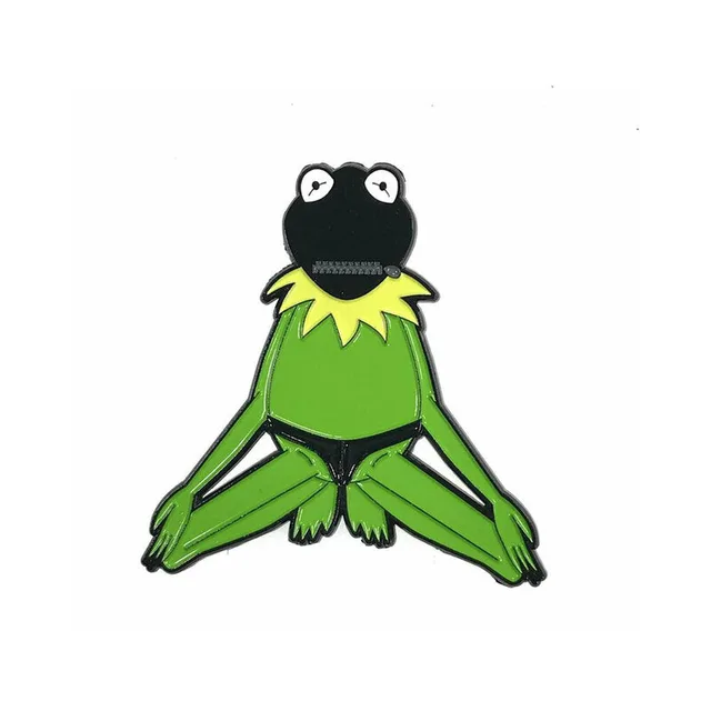green Slave Boy Frog enamel pin with black head and yellow collar