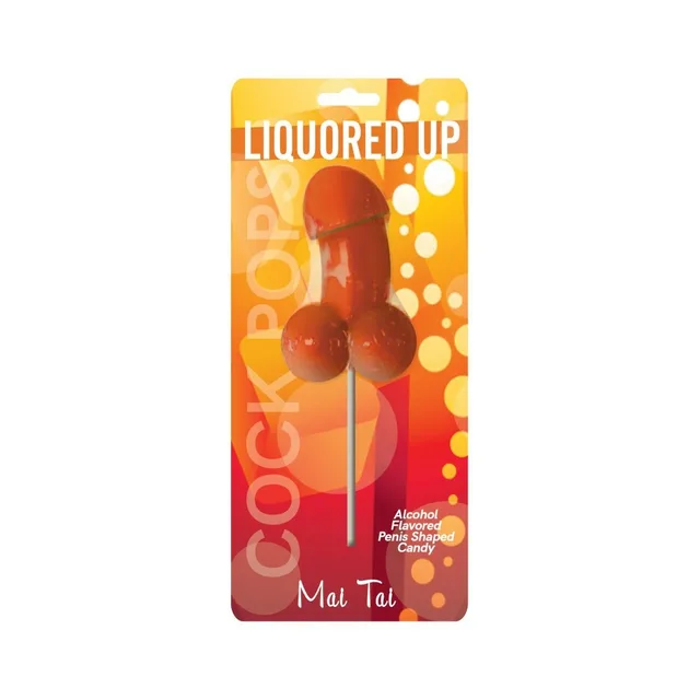 Liquored Up Mai Tai Cock Pop orange candy pop on orange hanging card