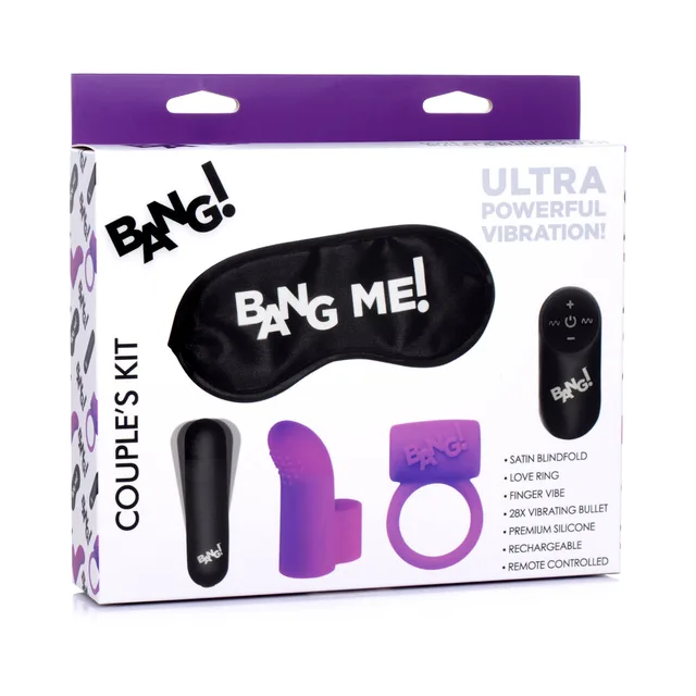 BANG Couple's Kit with purple love ring finger sleeve bullet remote and blindfold