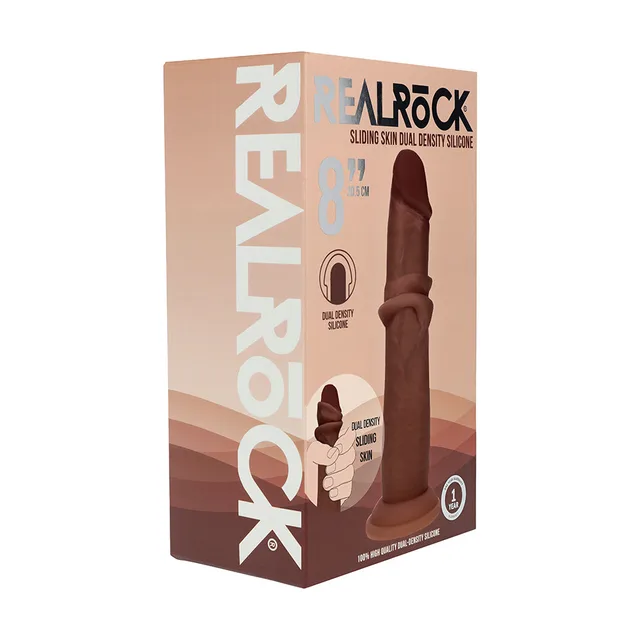Realrock brown 8-inch silicone dildo inside tan retail box