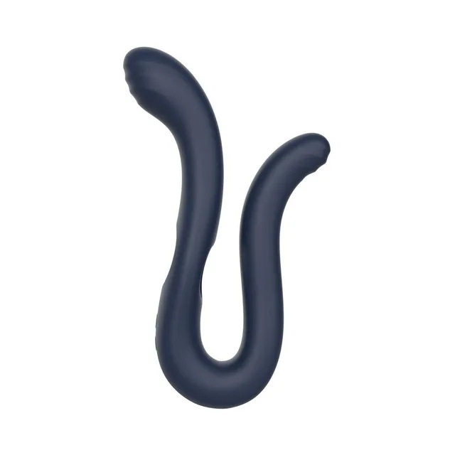 Adam & Eve Twisted Temptations black bendable vibrator opened into wide U shape on white background
