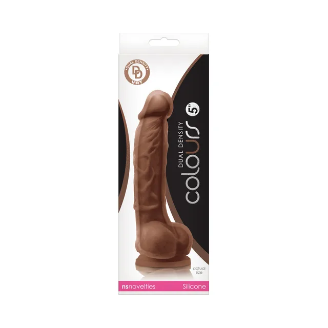 NS Novelties Colours brown dildo white-and-black retail package with sculpted shaft visible