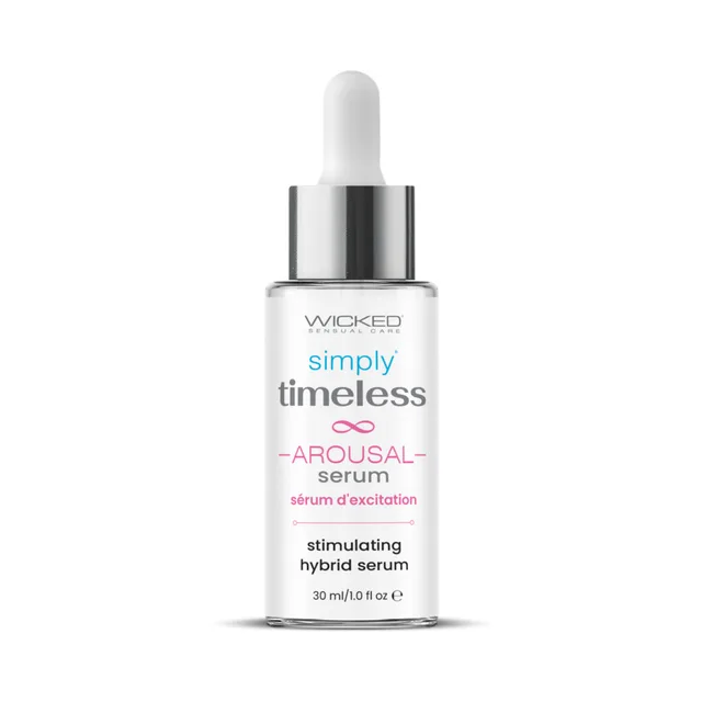 Wicked Simply Timeless 0.1 oz serum front view of small clear bottle with white cap
